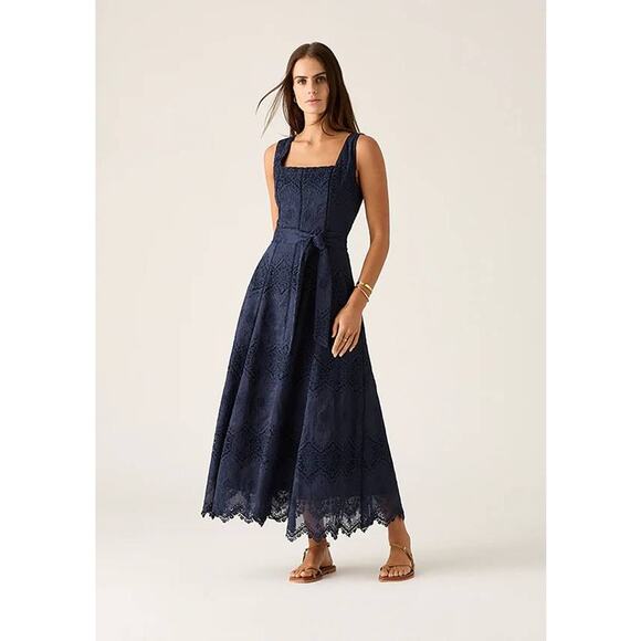 MOS The Label Dresses & Skirts - MOS The Label Mariana Embroidery Midi Dress in Navy 6 NWT Quiet Luxury Wedding